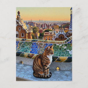 Cat in Barcelona Spain Park Güell Travel Postcard