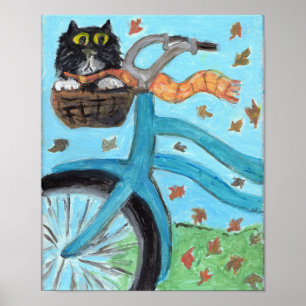 Cat in Basket Folk Art Poster