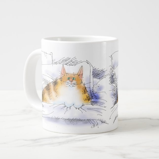 cat in bed large coffee mug (Front Left)