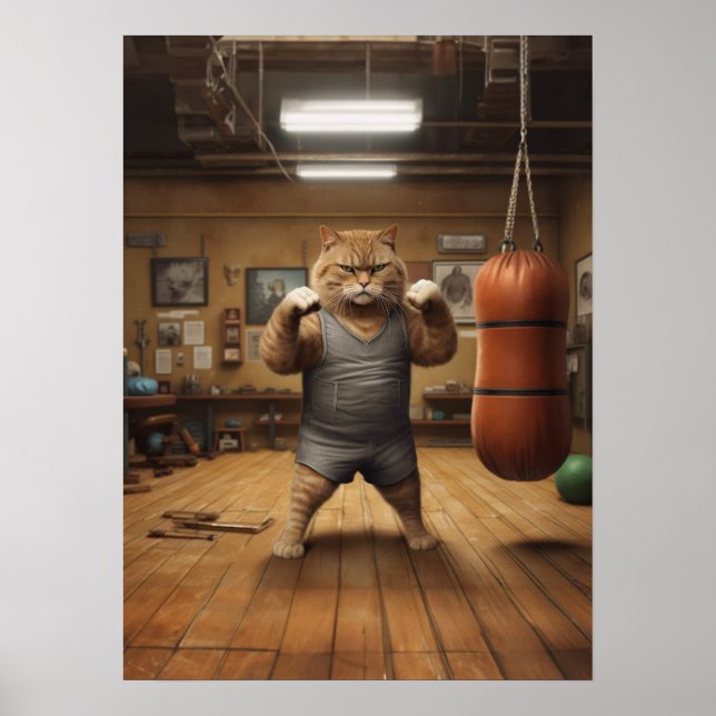 Cat In Boxing Gym Poster (Front)