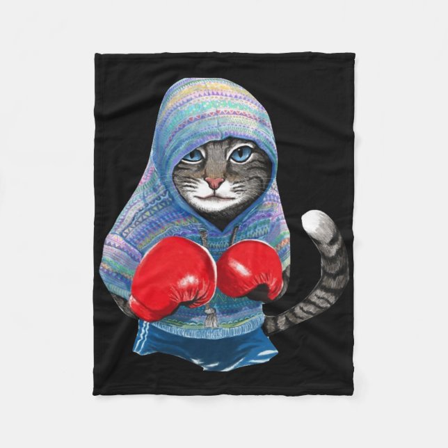 Cat In Boxing Suit  Fleece Blanket (Front)