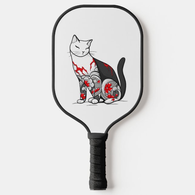 Cat In Cherry Blossom Tattoo Pickleball Paddle (Front)
