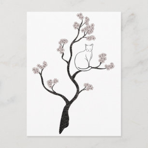 Cat in Cherry Blossom Tree Postcard