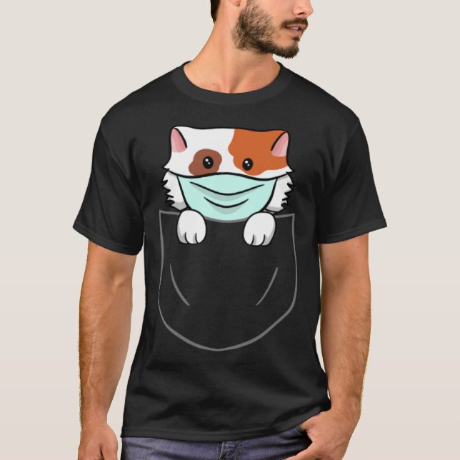Cat In Chest Pocket Breast Pocket Animal Face Mask T-Shirt (Front)