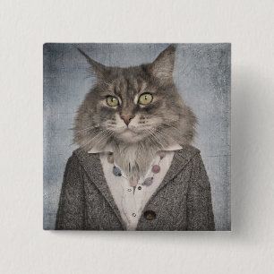 Cat In Clothes 2 Inch Square Button