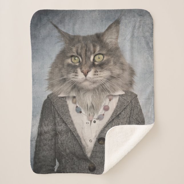 Cat In Clothes Sherpa Blanket (Front)