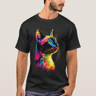 Cat in Colourful Rainbow Colours Popart Meow Love T-Shirt