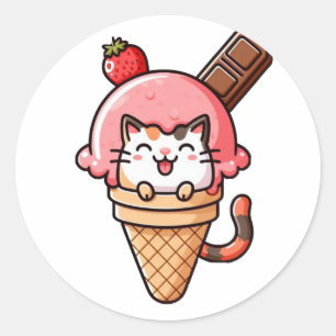 Cat in Cone Classic Round Sticker
