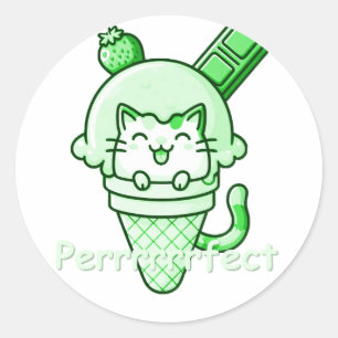 Cat in Cone Perfect Green Classic Round Sticker
