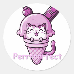 Cat in Cone Perfect Pink  Classic Round Sticker