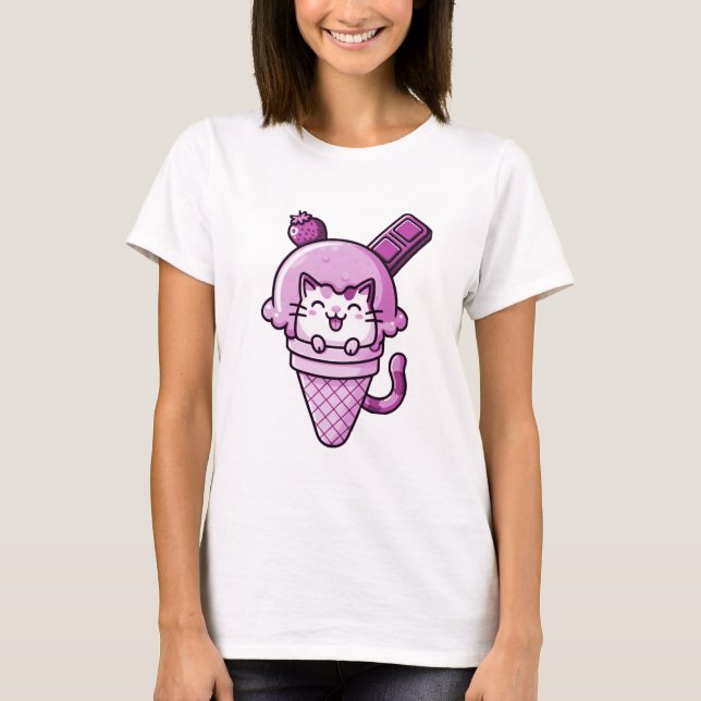 Cat in Cone Pink  T-Shirt (Front)