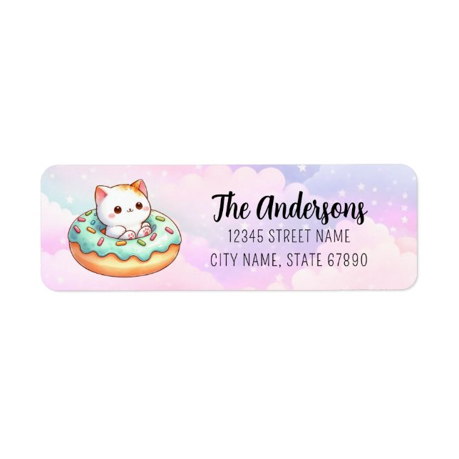 Cat in Doughnut Return Address Labels (Front)