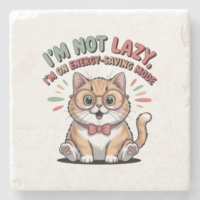 Cat in Energy Saving Mode Stone Coaster (Front)