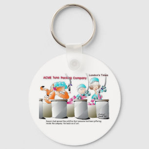 Cat In Fish Factory Funny Gifts & Collectibles Keychain