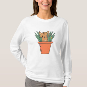 Cat In Flower Pot Funny Kitten In Plants T-Shirt