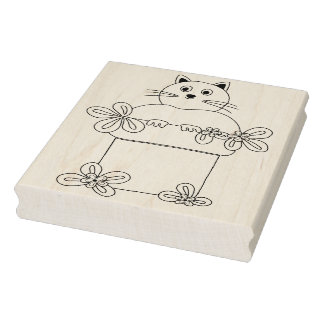 Cat in Flower Pot Rubber Stamp