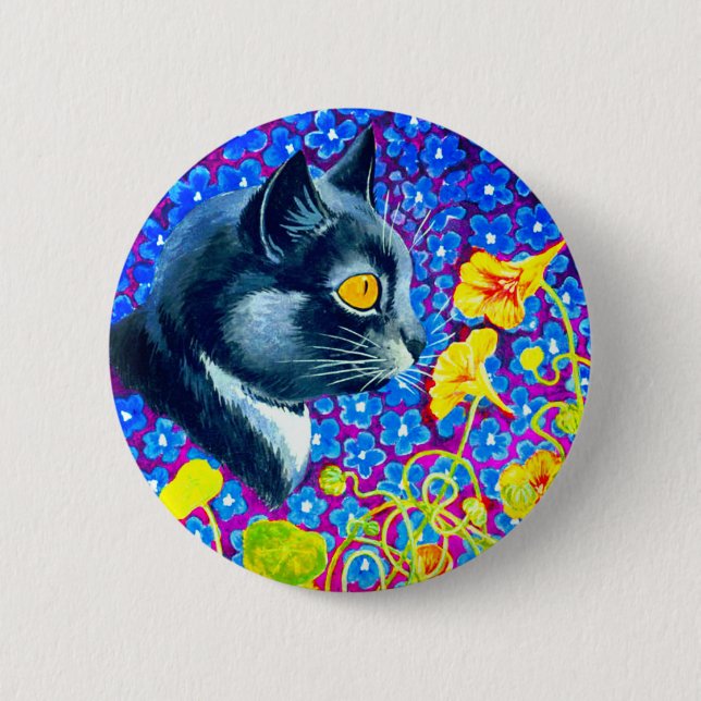 Cat in Flowers 2 Inch Round Button (Front)
