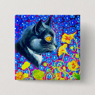 Cat in Flowers 2 Inch Square Button