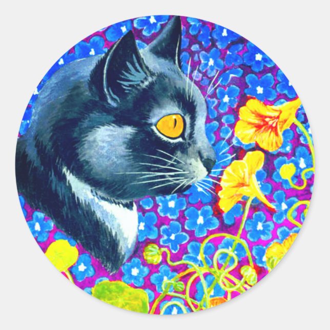 Cat in Flowers Classic Round Sticker (Front)