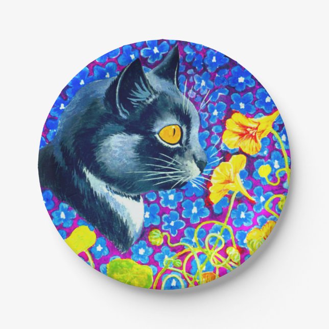 Cat in Flowers Paper Plate (Front)