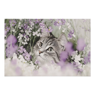 Cat in Flowers Poster