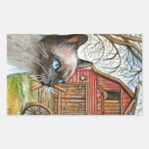 Cat in Front of Barn House Sticker
