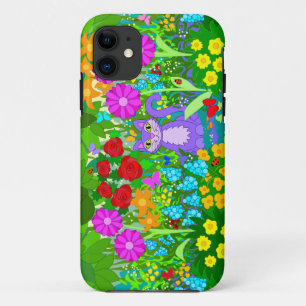 Cat in Garden Colourful Art Flowers Butterflies iPhone 11 Case