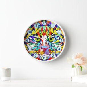 Cat in Geometric Multicolored Shapes Artistic Clock