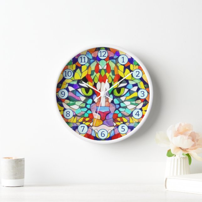 Cat in Geometric Multicolored Shapes Artistic Clock (Home)