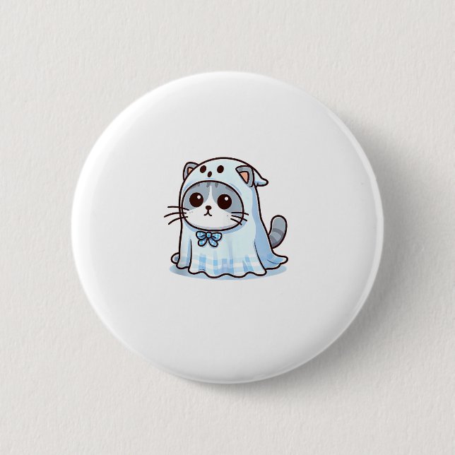 Cat in Ghost Costume for Halloween _1 2 Inch Round Button (Front)
