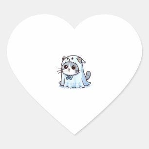 Cat in Ghost Costume for Halloween _1 Heart Sticker