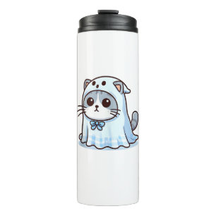 Cat in Ghost Costume for Halloween _1 Thermal Tumbler