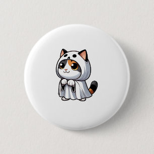 Cat in Ghost Costume for Halloween 2 Inch Round Button
