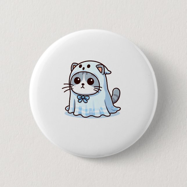 Cat in Ghost Costume for Halloween  2 Inch Round Button (Front)