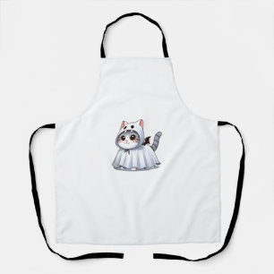 Cat in Ghost Costume for Halloween  Apron