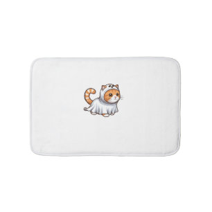 Cat in Ghost Costume for Halloween Bath Mat