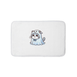 Cat in Ghost Costume for Halloween Bath Mat