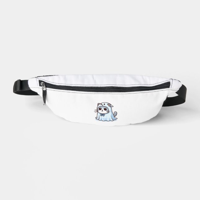 Cat in Ghost Costume for Halloween  Fanny Pack (Front)