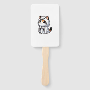 Cat in Ghost Costume for Halloween  Hand Fan