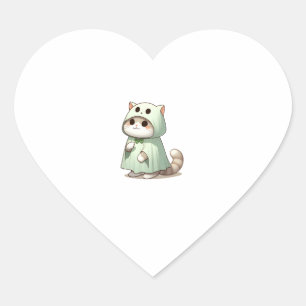 Cat in Ghost Costume for Halloween  Heart Sticker