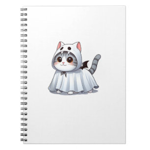 Cat in Ghost Costume for Halloween Notebook