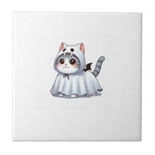Cat in Ghost Costume for Halloween Tank Top Tile