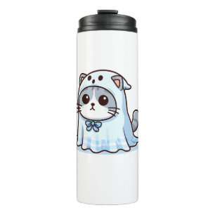 Cat in Ghost Costume for Halloween  Thermal Tumbler