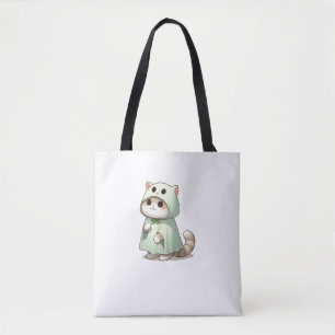 Cat in Ghost Costume for Halloween Tote Bag