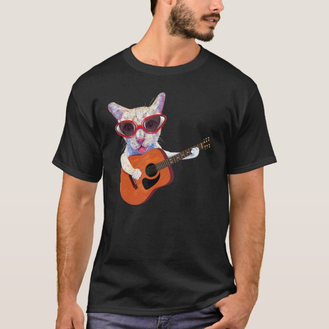 Cat In Glasses Playing Guitar  Graphic Top (Front)