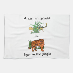 Cat in Grass is a Tiger in the Jungle Kitchen Towel