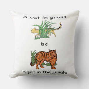 Cat in Grass is a Tiger in the Jungle Throw Pillow