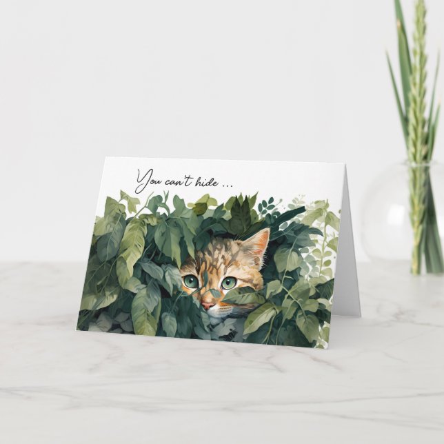 Cat In Green Leaves Birthday  Card (Front)