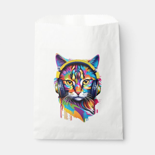 Cat in headphones favour bag (Front)