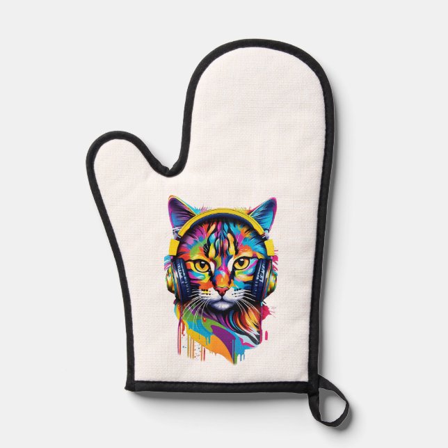 Cat in headphones oven mitt (Front)